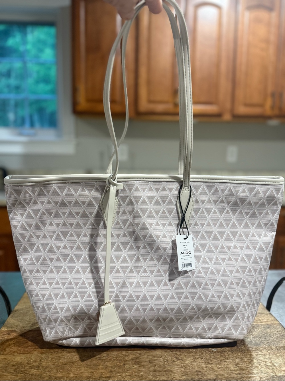Aldo Ralia Bone Color Geometric Tote Bag